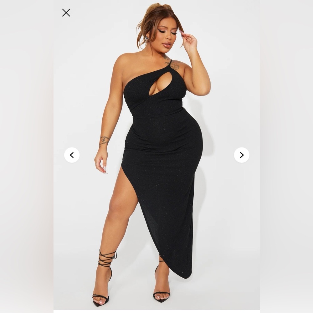Fashion Nova Black One-Shoulder Cutout Asymmetrical Gown